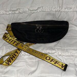 Off-White Black Fanny Pack Waist Bag Crossbody with Yellow Strap